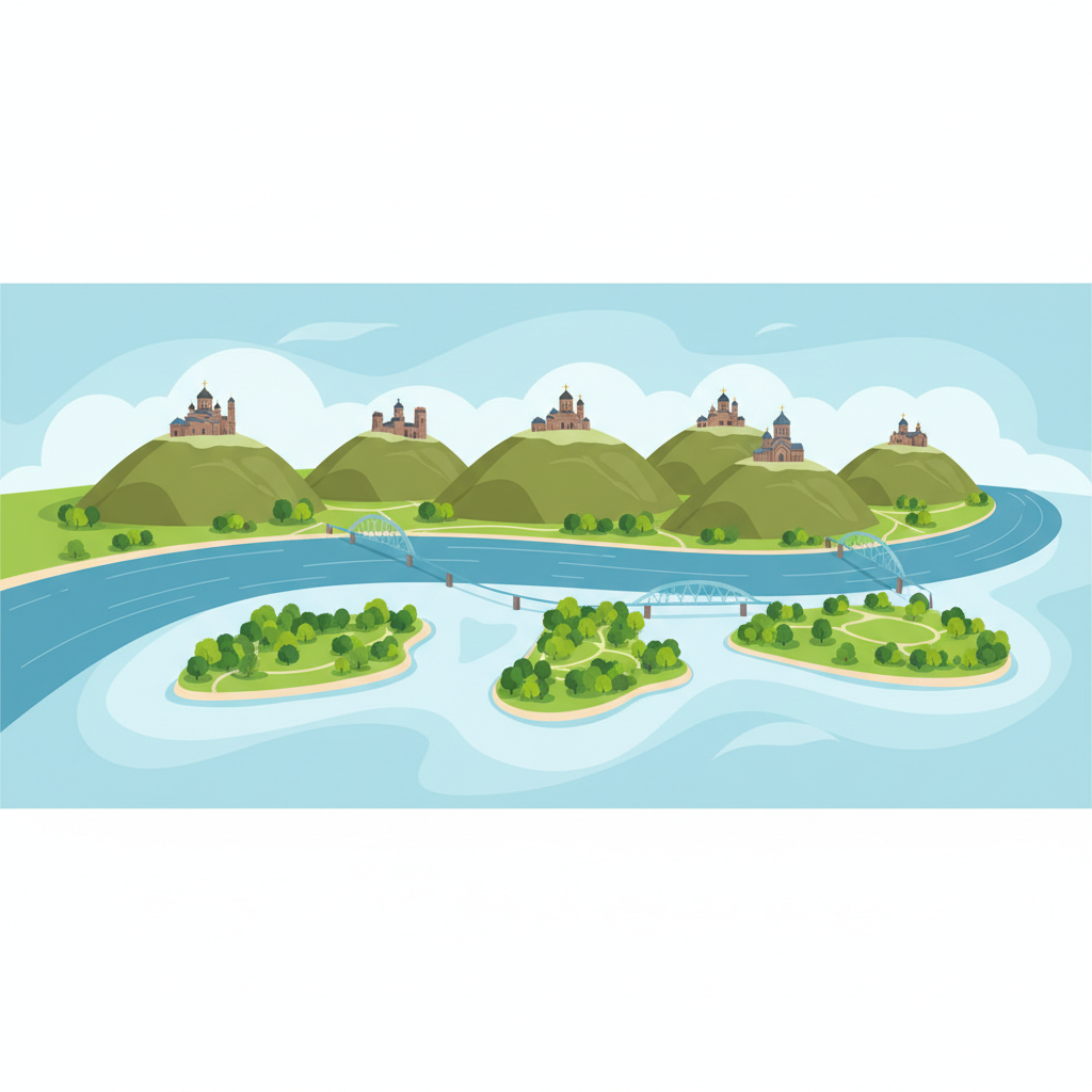 Сім пагорбів, ріки та острови